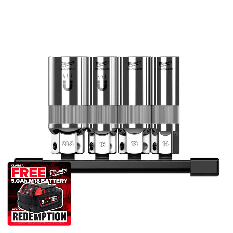 Milwaukee 4932498383 38 Drive Spark Plug Socket Set (4 Pieces)