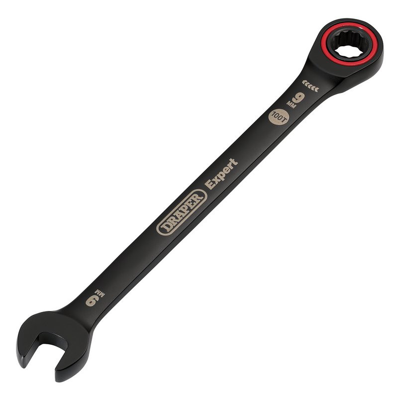 Draper Expert 03880 HI-TORQ® Metric Ratchet Combination Spanner, 9mm, Black