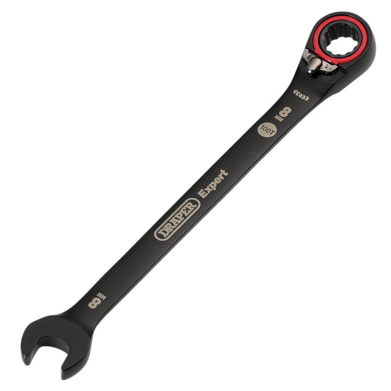 Draper Expert 03898 HI-TORQ®  Metric Reversible Ratchet Combination Spanner, 8mm, Black