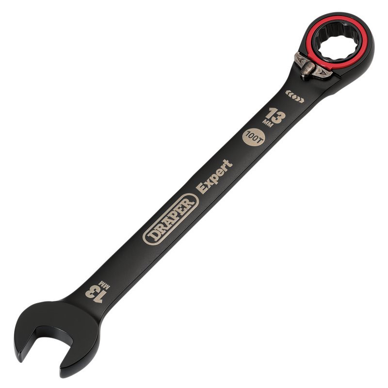 Draper Expert 03903 HI-TORQ®  Metric Reversible Ratchet Combination Spanner, 13mm, Black
