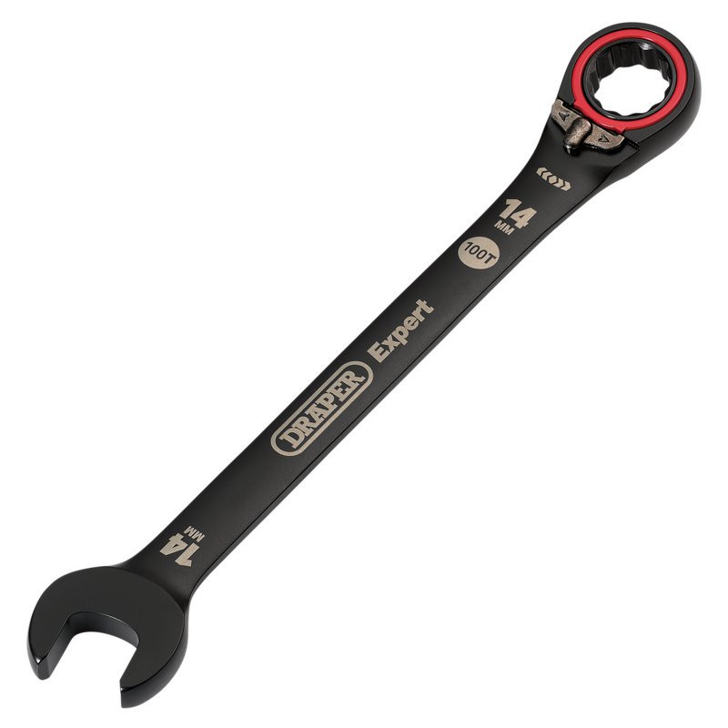 Draper Expert 03904 HI-TORQ®  Metric Reversible Ratchet Combination Spanner, 14mm, Black