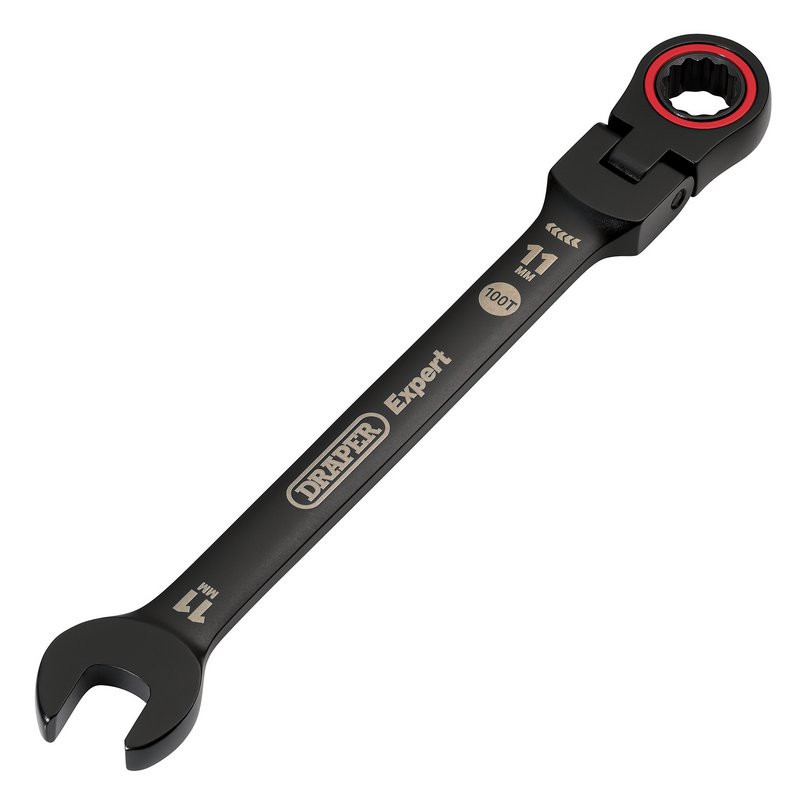 Draper Expert 03917 HI-TORQ® Metric Flexible Head Ratchet Combination Spanner, 11mm, Black