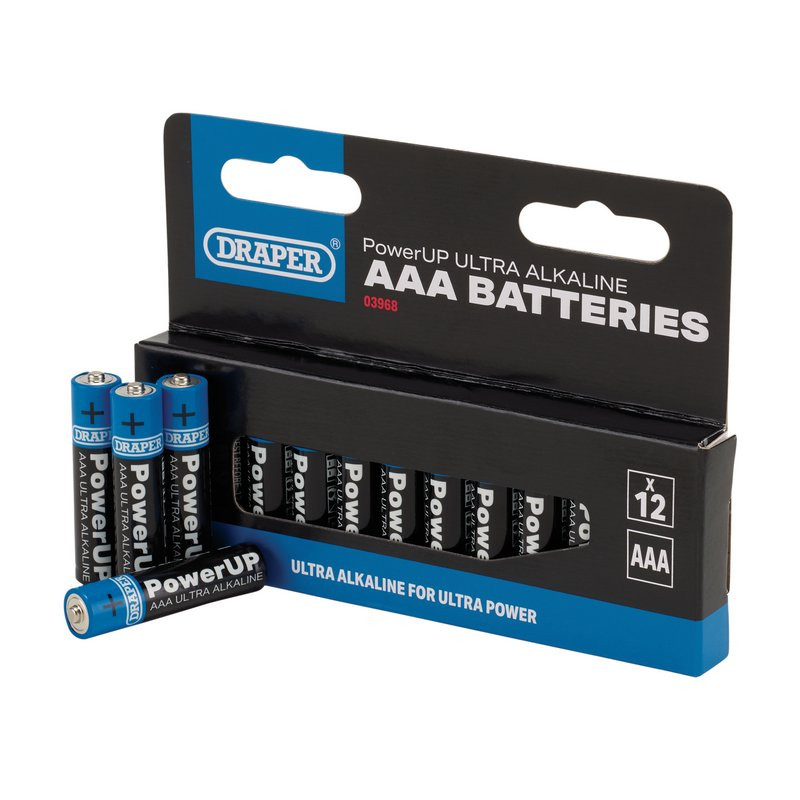 Draper 03968 Draper PowerUP Ultra Alkaline AAA Batteries (12 Pack)