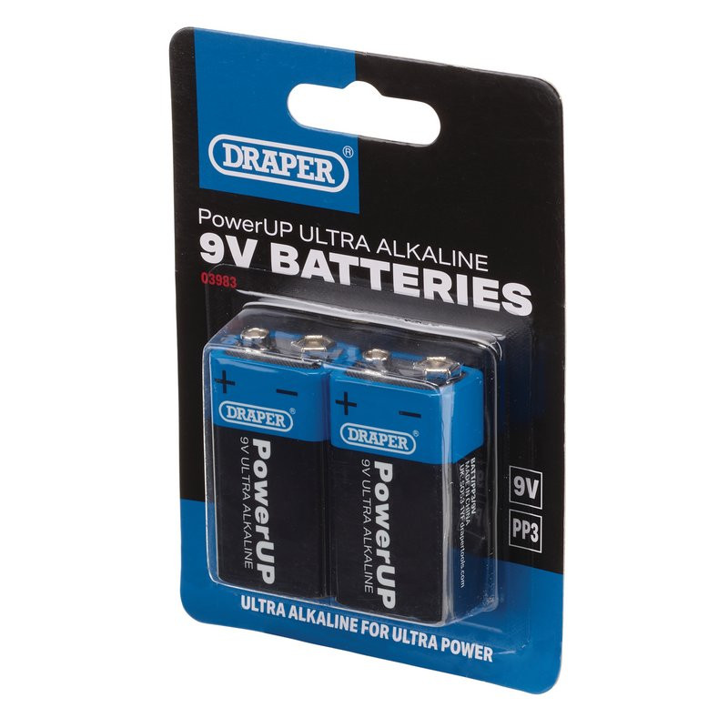 Draper 03983 Draper PowerUP Ultra Alkaline 9V Batteries (2 Pack)