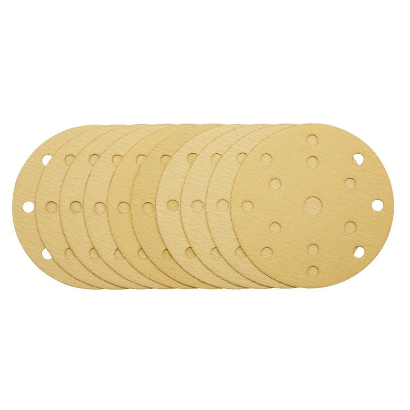 Draper 08473 Gold Sanding Discs with Hook & Loop, 150mm, 120 Grit, 15 Dust Extraction Holes (10 Pack)