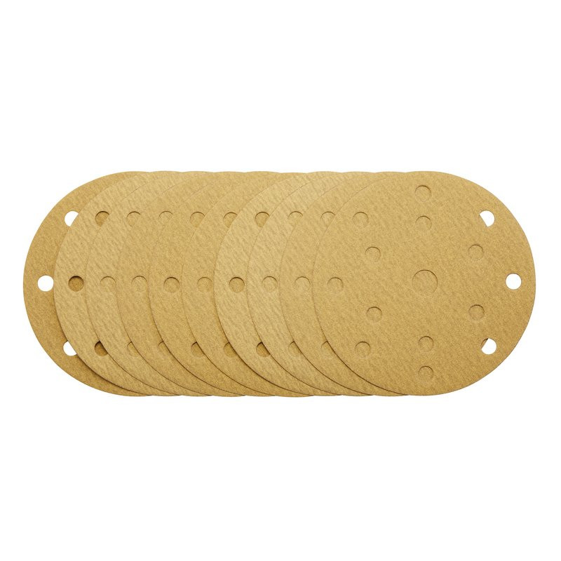 Draper 08475 Gold Sanding Discs with Hook & Loop, 150mm, 180 Grit, 15 Dust Extraction Holes (10 Pack)