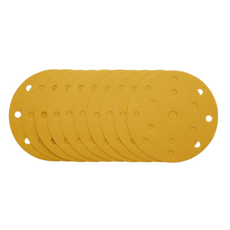 Draper 08476 Gold Sanding Discs with Hook & Loop, 150mm, 240 Grit, 15 Dust Extraction Holes (10 Pack)