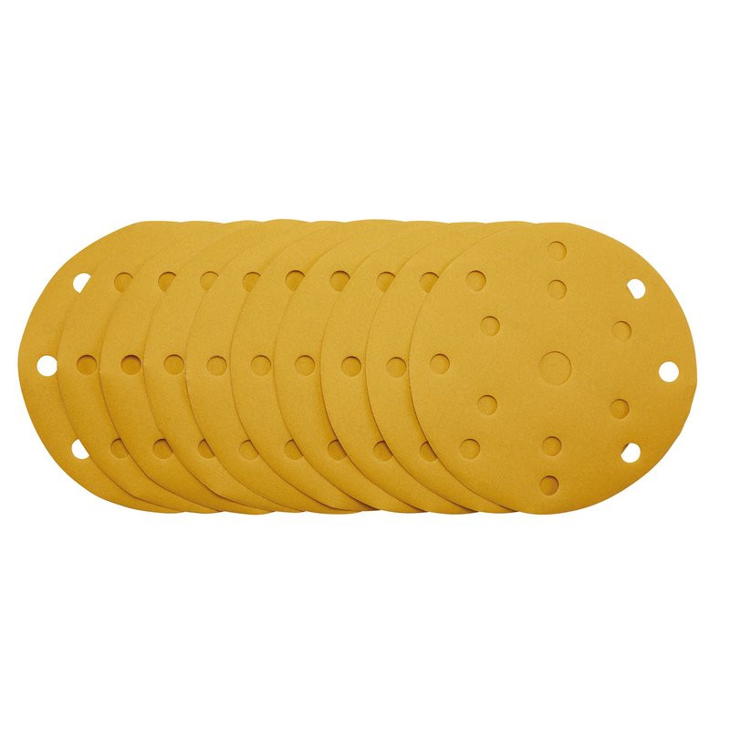 Draper 08477 Gold Sanding Discs with Hook & Loop, 150mm, 320 Grit, 15 Dust Extraction Holes (10 Pack)