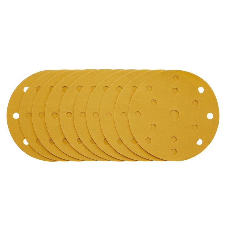 Draper 08478 Gold Sanding Discs with Hook & Loop, 150mm, 400 Grit, 15 Dust Extraction Holes (10 Pack)
