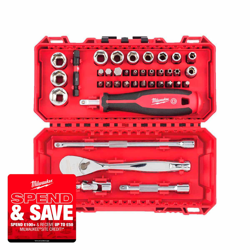 Milwaukee 4932498381 1/4" Ratchet, Driver and Socket Set in Packout Box (38 Pieces)