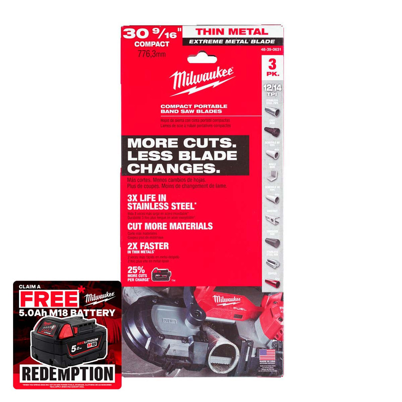 Milwaukee 48390631 Premium Bandsaw Blades 776mm x 12mm x 14tpi (3 Pack)