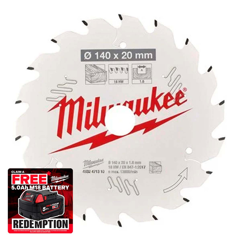 Milwaukee 4932471310 ATB Circular Saw Blade 140mm x 20mm 18T