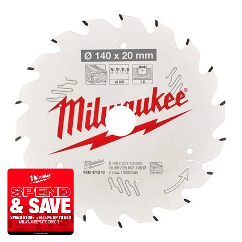 Milwaukee 4932471310 ATB Circular Saw Blade 140mm x 20mm 18T