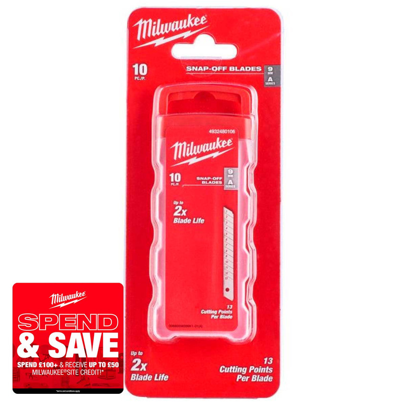 Milwaukee 4932480106 9mm Snap Knife Replacement Blades (10 Pieces)