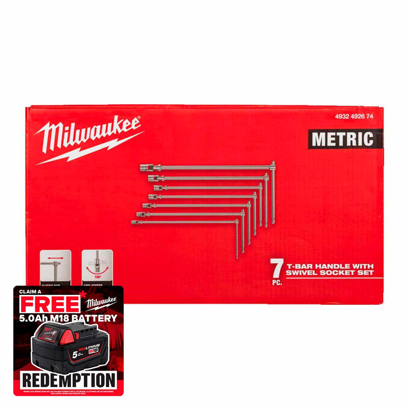 Milwaukee 4932492674 T-Bar Handle with Swivel Socket Set (7 Pieces)