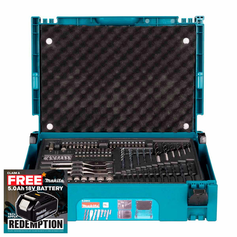Makita E-24913 Makpac Screwing and Piercing Tip Set for Metalworking, Wood and Masonry (70 Pieces)