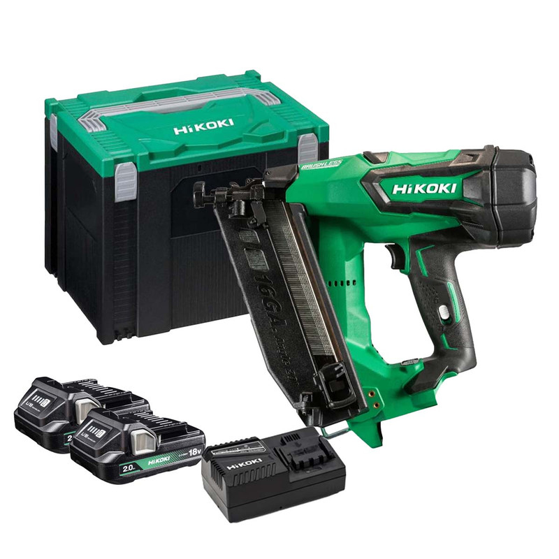 HiKOKI NT1865DMBJYZ 18V 16GA Brushless Angled Finish Nailer with 2x 2.0Ah Batteries