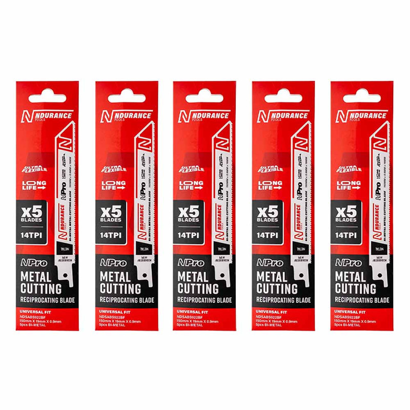 N-Durance NDSABS922BF Reciprocating Blades for Metal 150mm x 0.9mm x 19mm 14 TPI (25 Pack)