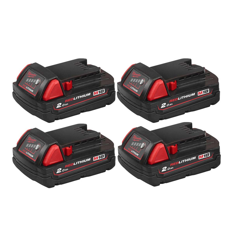 Milwaukee M18B2 18V 2.0Ah Redlithium-ion Slide Batteries (4 Pack)