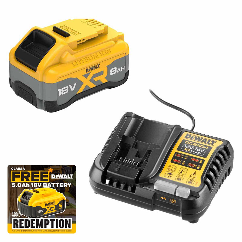 DeWalt DCB1880 18V 8.0Ah XR LI-Ion Tabless Battery and DCB1104