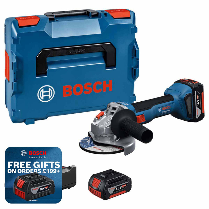 Bosch 06019N9070 GWS 18V-8 Angle Grinder 115mm with 2x GBA 4.0