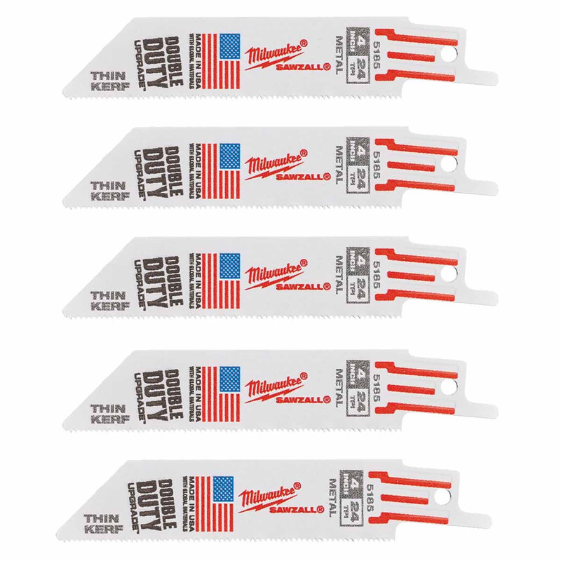 Milwaukee 48475185 SAWZALL Reciprocating Saw Thin Kerf Blade 100mm x 24TPI (5 Pack)