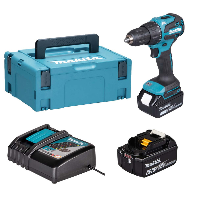 Makita DHP490RTJ  Combi Drill Kit with 2× 5.0Ah Batteries, Charger & Makpac Case