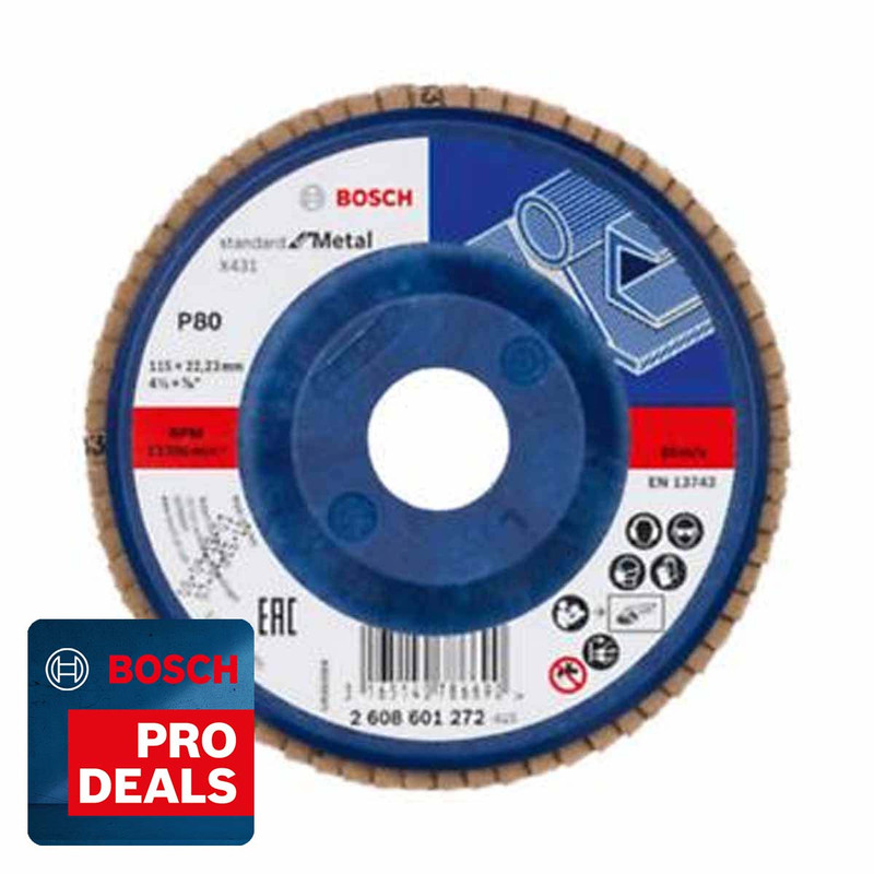 Bosch 2608601272 X431 Flap Disc Standard for Metal 115mm x 22.23mm 80 Grit