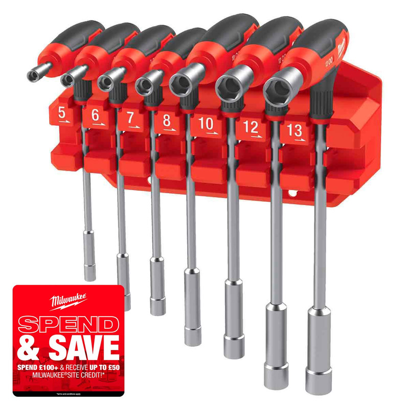 Milwaukee 4932498704 Nut Driver with Comfort Grip Set with Rack (7 Pieces)