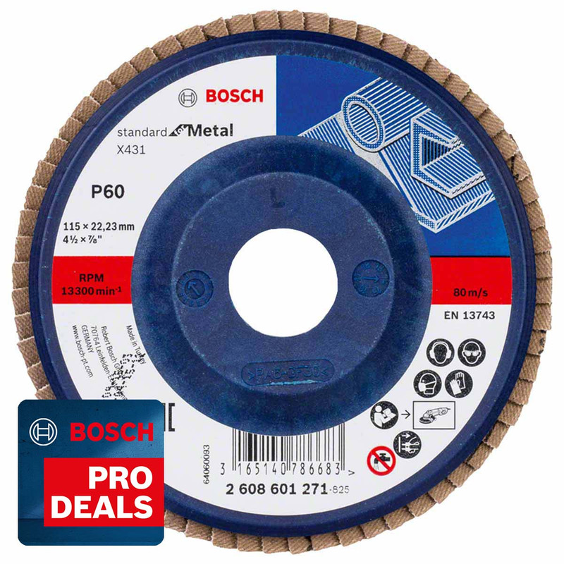 Bosch 2608601271 X431 Flap Disc Standard for Metal 115mm x 22.23mm 60 Grit