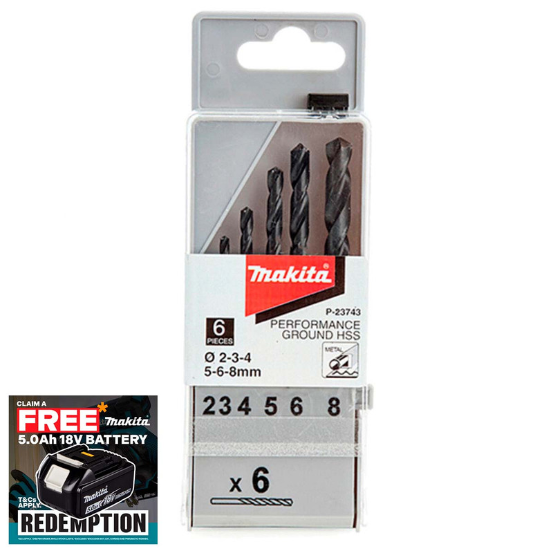 Makita P-23743 Performance Ground Point HSS Drill Bit Set (6 Pieces)