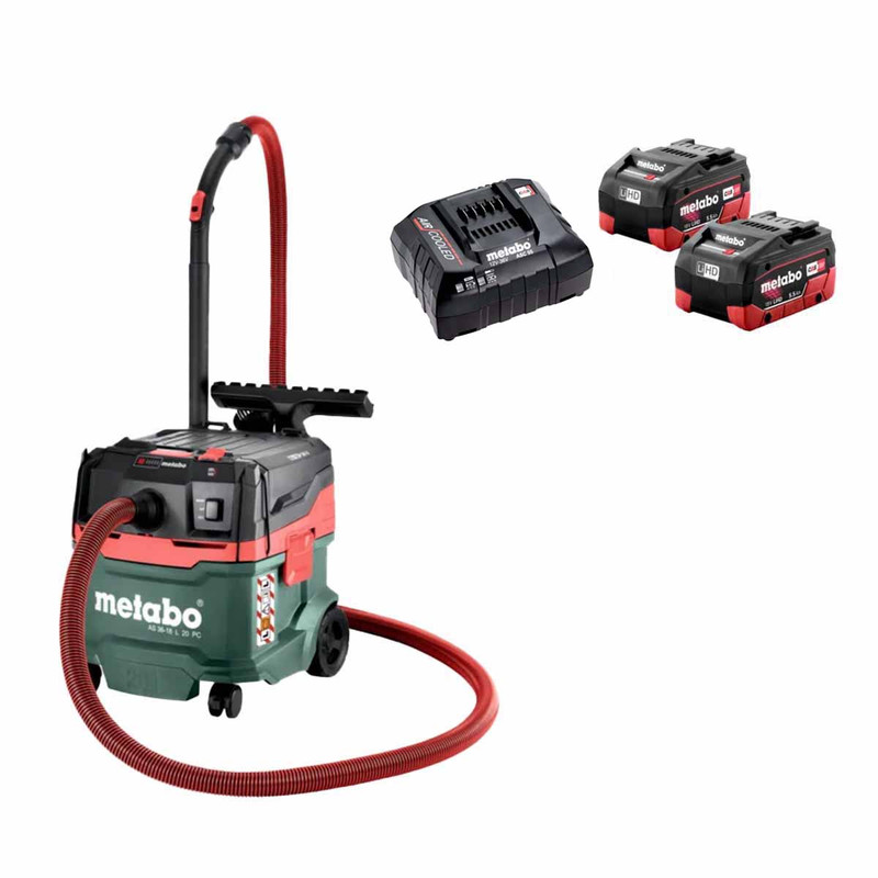 Metabo 602071850 AS 36-18 L 20 PC 18V Cordless Vacuum with 2x 5.5Ah Batteries & Charger