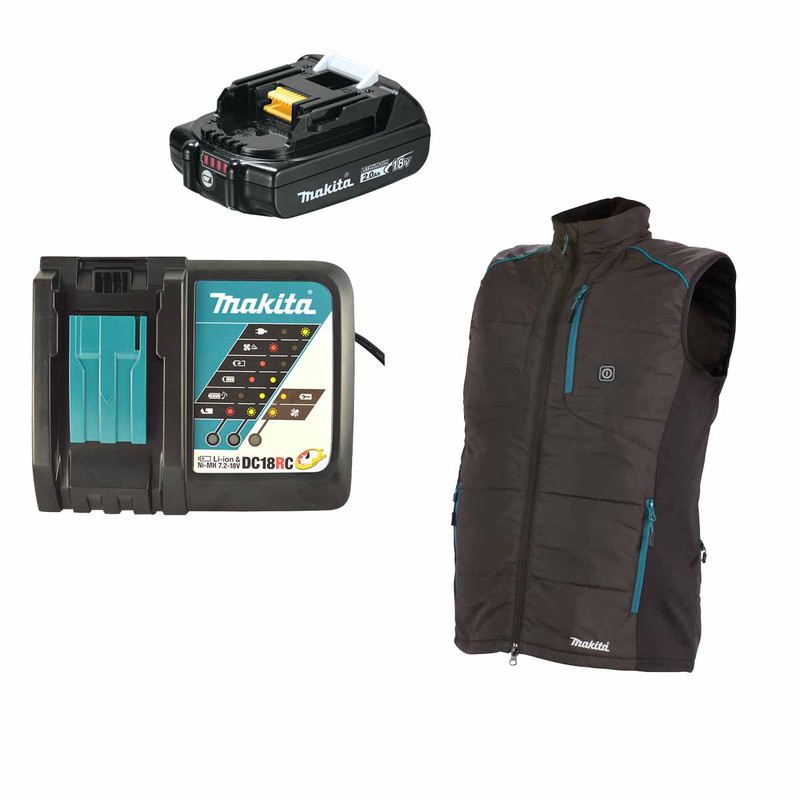 Makita DCV202ZMX1 14.4V/18V LXT Heated Vest (Size M) with 1x 2.0Ah Battery and Fast Charger