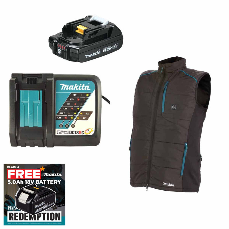 Makita DCV202ZLX1 14.4V/18V LXT Heated Vest (Size L) with 1x 2.0Ah Battery and Fast Charger