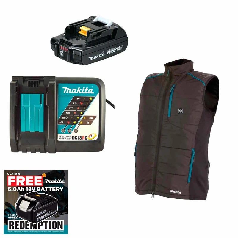 Makita DCV202ZXXLX1 14.4V/18V LXT Heated Vest (Size XXL) with 1x 2.0Ah Battery and Fast Charger