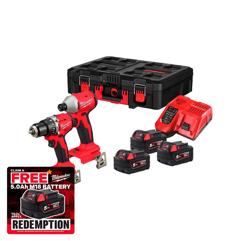 Milwaukee M18 BLPP2D3-503P 18V Brushless Twinpack with 3x 5.0Ah Battery, Fast Charger and Packout Case
