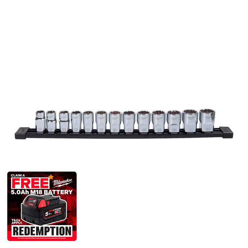 Milwaukee 4932498797 1/2″ Drive 12-Point Metric Socket Set (13 Pieces)