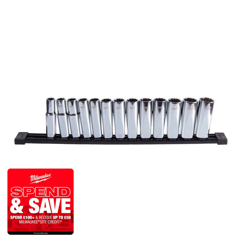 Milwaukee 4932498798 1/2″ Drive Deep 12-Point Metric Socket Set (13 Pieces)