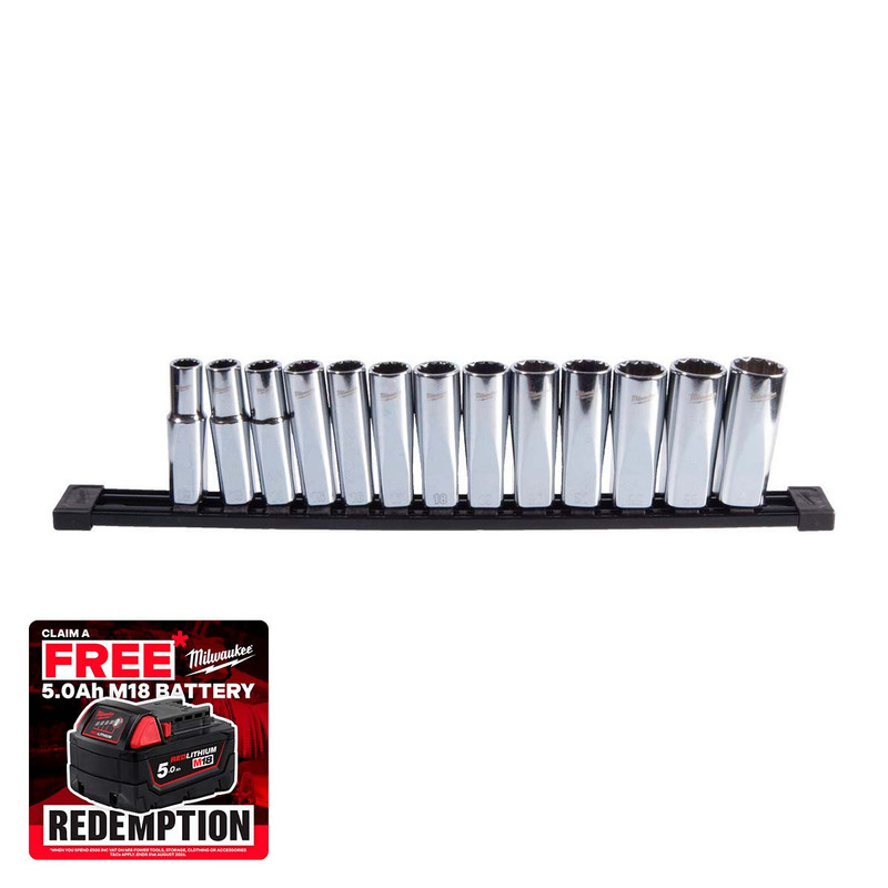 Milwaukee 4932498798 1/2″ Drive Deep 12-Point Metric Socket Set (13 Pieces)