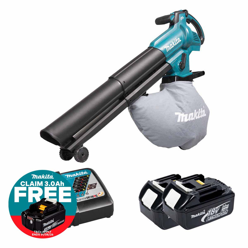 Makita DUB187Z 18V LXT Brushless Blower / Vacuum with 2x 3.0Ah Batteries & Fast Charger
