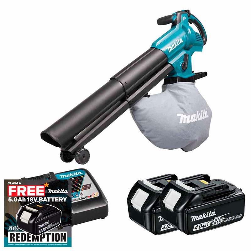 Makita DUB187Z 18V LXT Brushless Blower / Vacuum with 2x 4.0Ah Batteries & Fast Charger