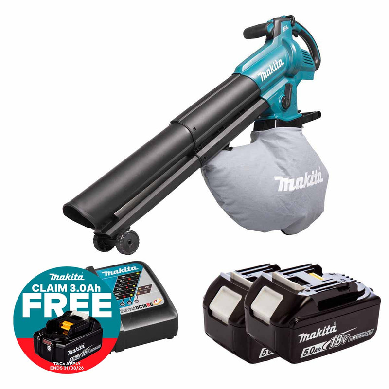Makita DUB187Z 18V LXT Brushless Blower / Vacuum with 2x 5.0Ah Batteries & Fast Charger
