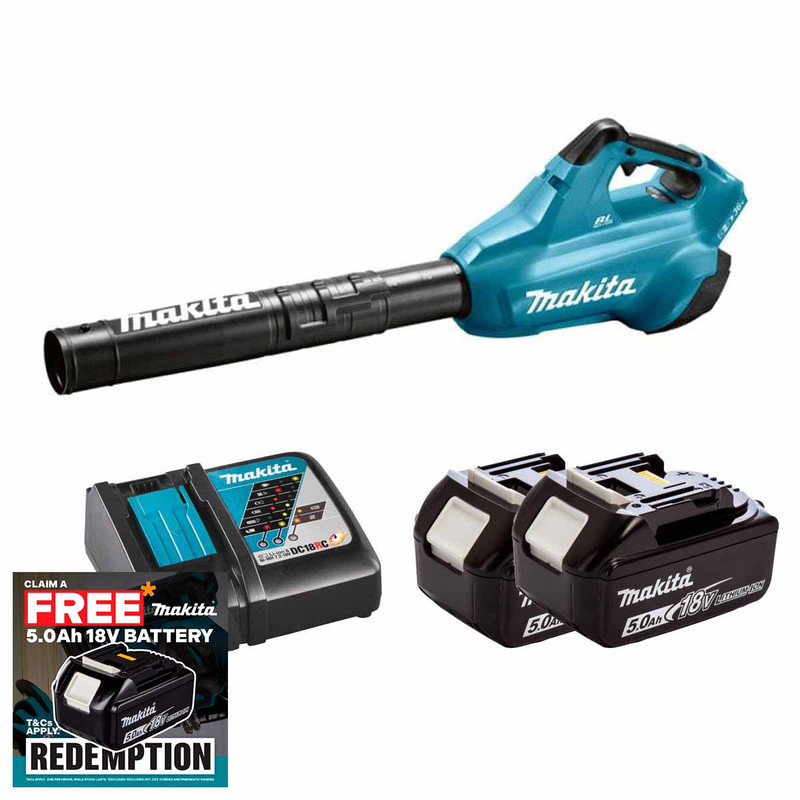 Makita DUB362Z LXT Twin 18V Brushless Blower with 2x 5.0Ah Batteries & Fast Charger