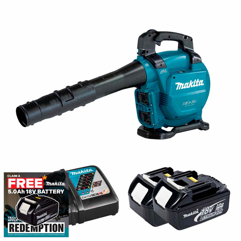 Makita DUB363 Twin 18V LXT Brushless Cordless Blower / Vacuum with 2x 3.0Ah Batteries & Fast Charger