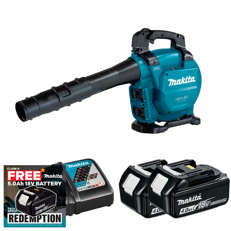 Makita DUB363 Twin 18V LXT Brushless Cordless Blower / Vacuum with 2x 4.0Ah Batteries & Fast Charger