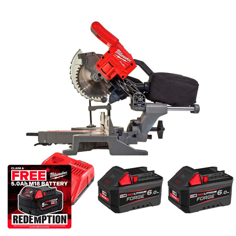 Milwaukee M18FMS190-602 18V FUEL™ 190mm Mitre Saw with 2x 6.0Ah Batteries & Fast Charger