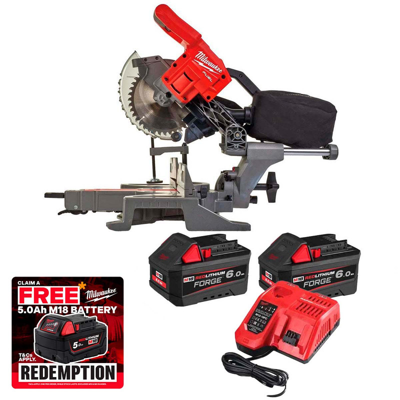 Milwaukee M18FMS190-602 18V FUEL™ 190mm Mitre Saw with 2x 6.0Ah Batteries & Fast Charger
