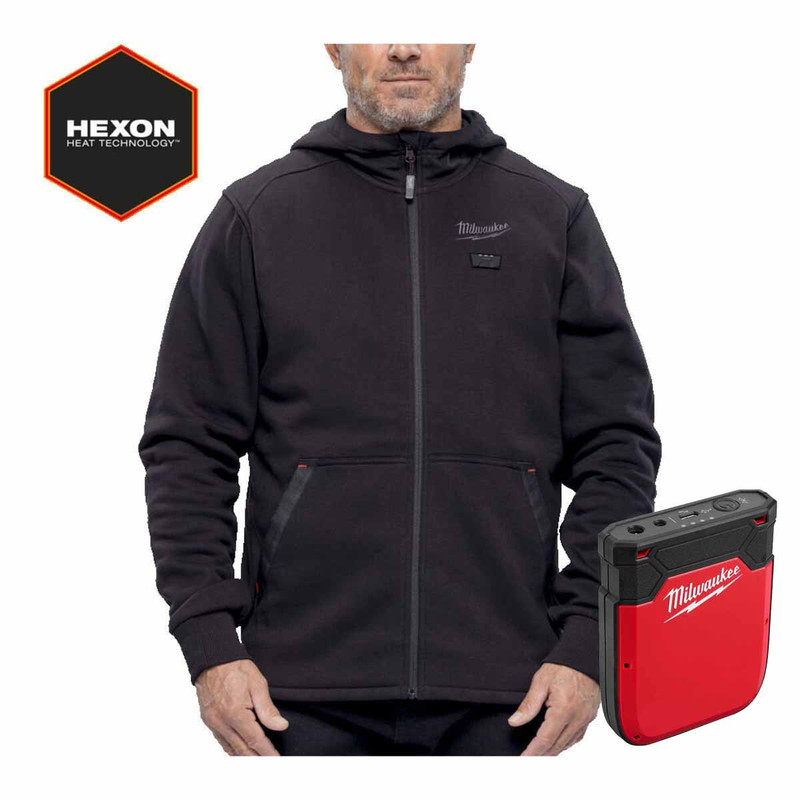 Milwaukee M12HHBL5-0 12V HEXON Black Heated Hoodie with Heated Gear Power Source
