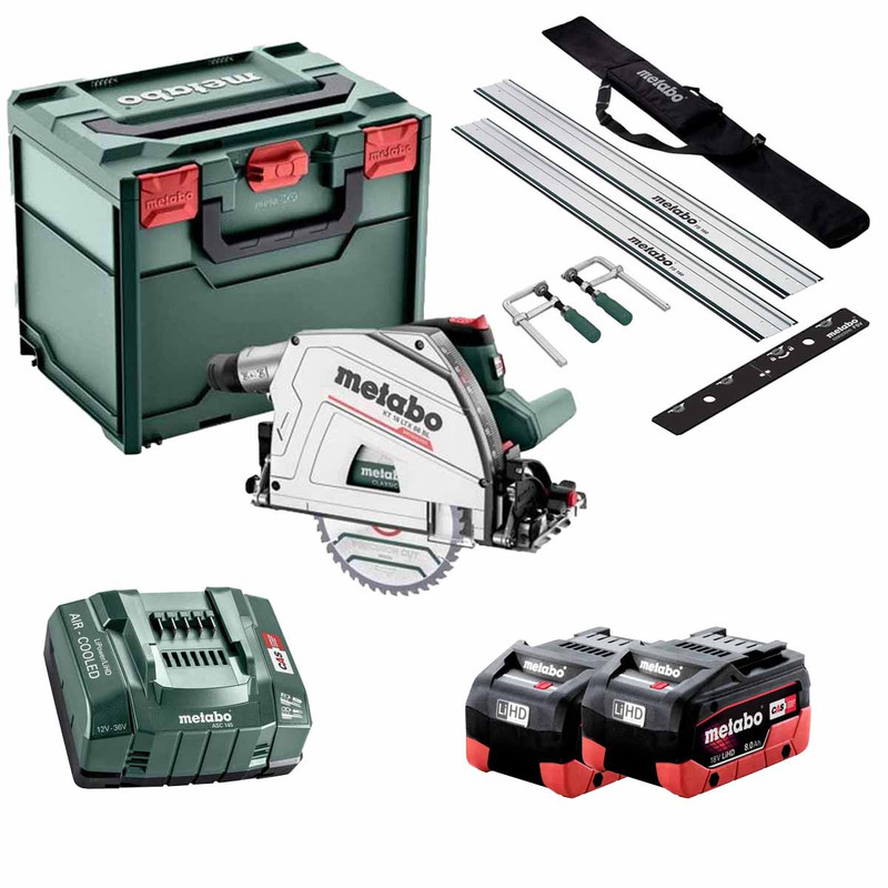 Metabo KT 18 LTX 66 BL 18V Cordless Plunge Cut Circular Saw with 2x 8.0Ah LiHD Batteries, Guide Rail Kit, Charger & metaBOX