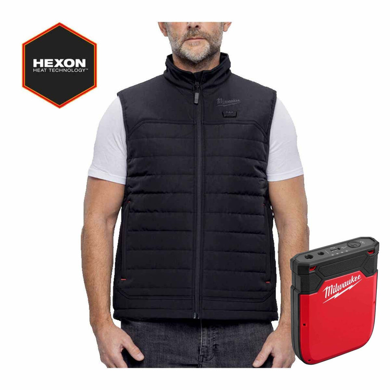 Milwaukee M12HPVBL3-0 12V HEXON Black Heated Puffer Vest with Heated Gear Power Source (Size XXL)